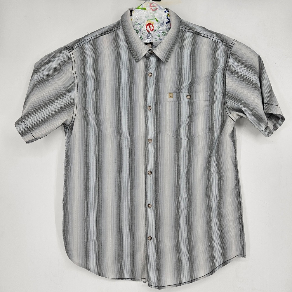 Prana Shirt Mens Extra Large Gray‎ Striped Button Up Short Sleeve Outdoor Casual